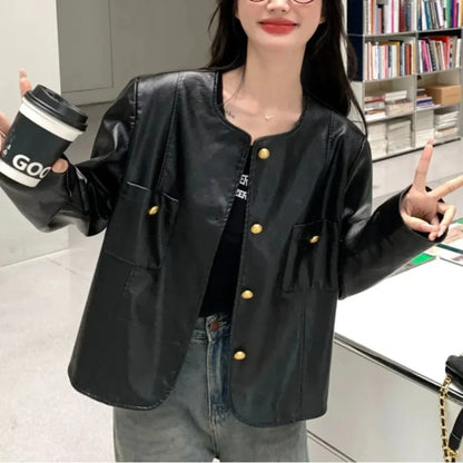 Trendy Black Leather Outerwear