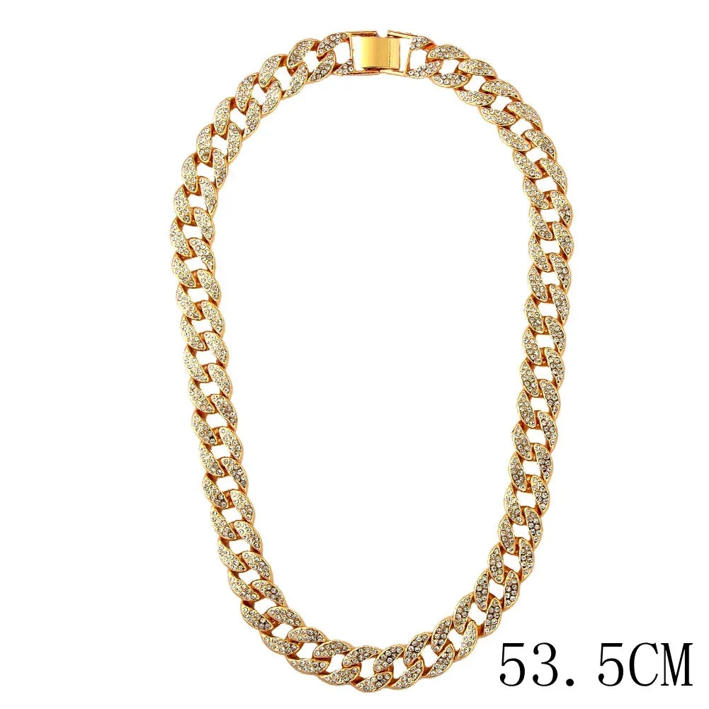 15mm Cuban Link Chain Necklace – Fashion Hip Hop Bling Iced Out Rhinestone Rapper Collar for Women & Men