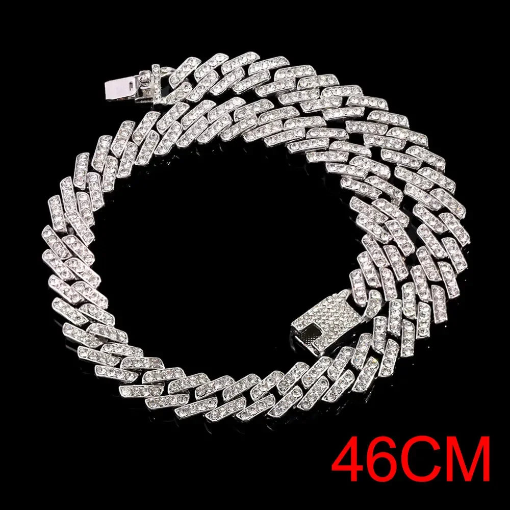 15mm Cuban Link Chain Necklace – Fashion Hip Hop Bling Iced Out Rhinestone Rapper Collar for Women & Men