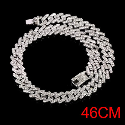 15mm Cuban Link Chain Necklace – Fashion Hip Hop Bling Iced Out Rhinestone Rapper Collar for Women & Men