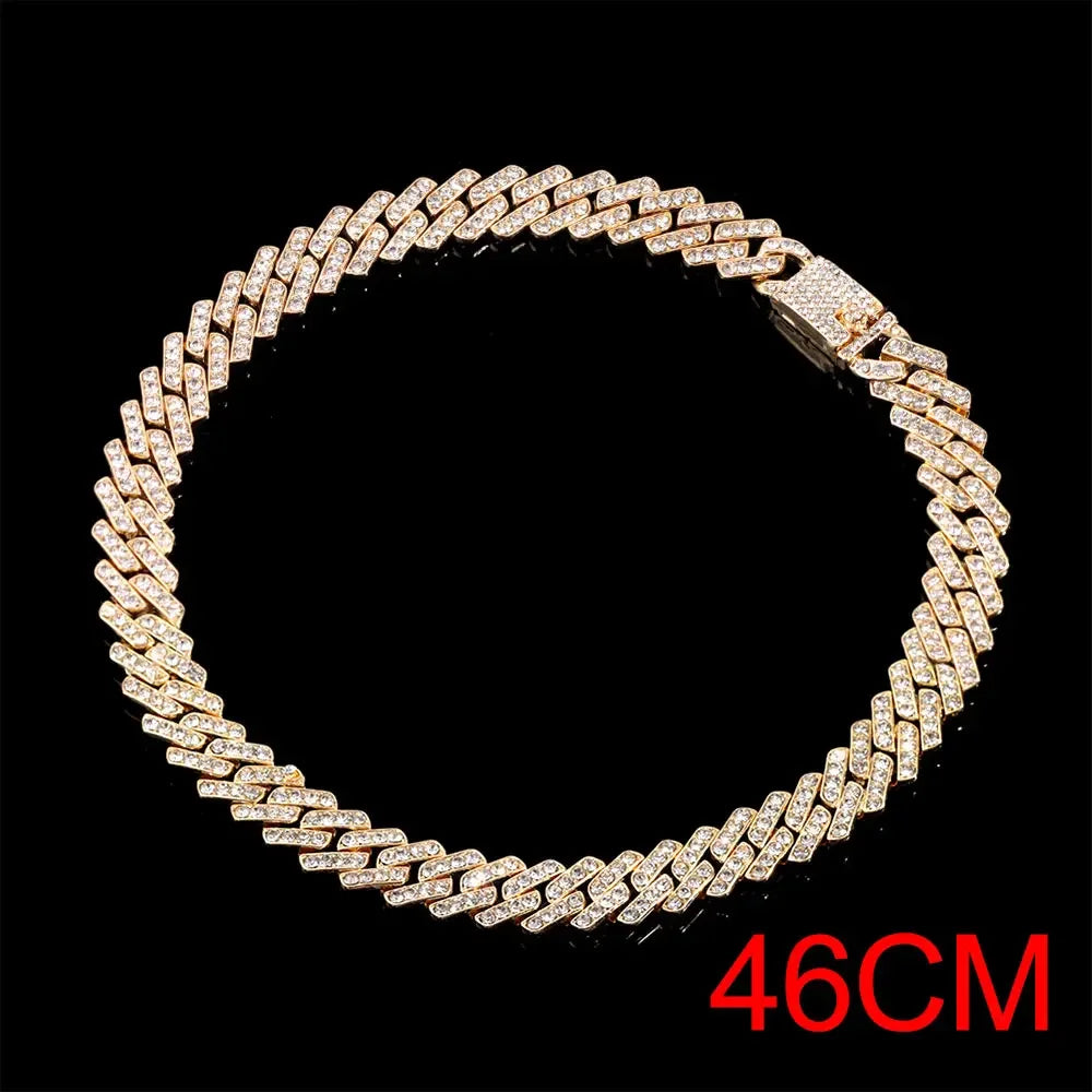 15mm Cuban Link Chain Necklace – Fashion Hip Hop Bling Iced Out Rhinestone Rapper Collar for Women & Men