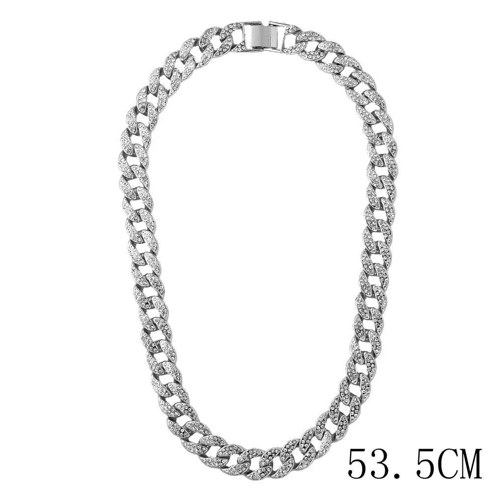 15mm Cuban Link Chain Necklace – Fashion Hip Hop Bling Iced Out Rhinestone Rapper Collar for Women & Men