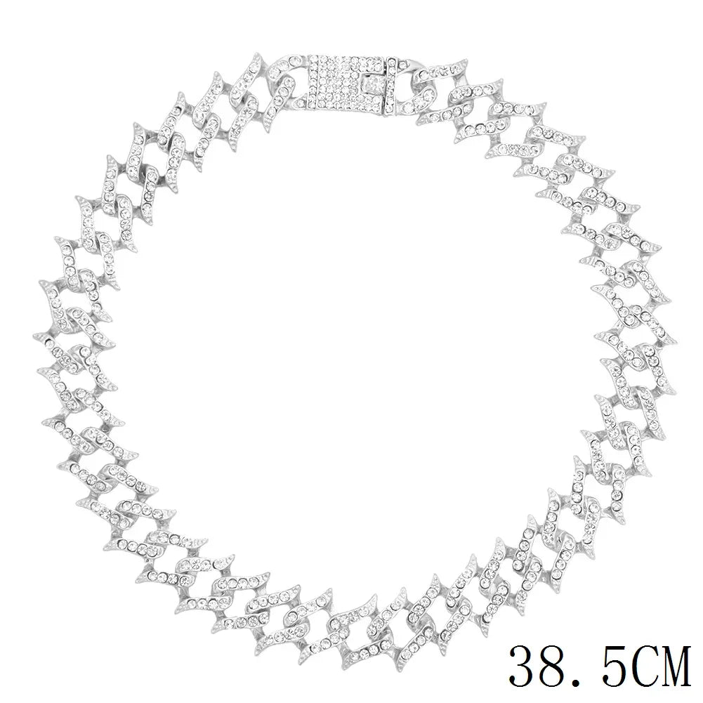 15mm Cuban Link Chain Necklace – Fashion Hip Hop Bling Iced Out Rhinestone Rapper Collar for Women & Men