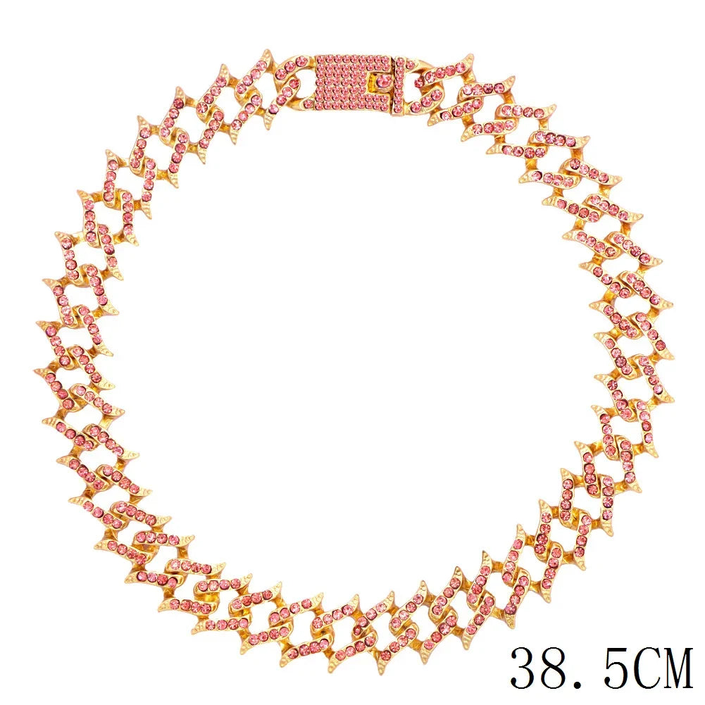 15mm Cuban Link Chain Necklace – Fashion Hip Hop Bling Iced Out Rhinestone Rapper Collar for Women & Men