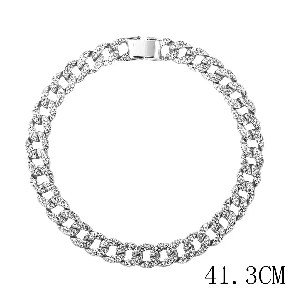 15mm Cuban Link Chain Necklace – Fashion Hip Hop Bling Iced Out Rhinestone Rapper Collar for Women & Men