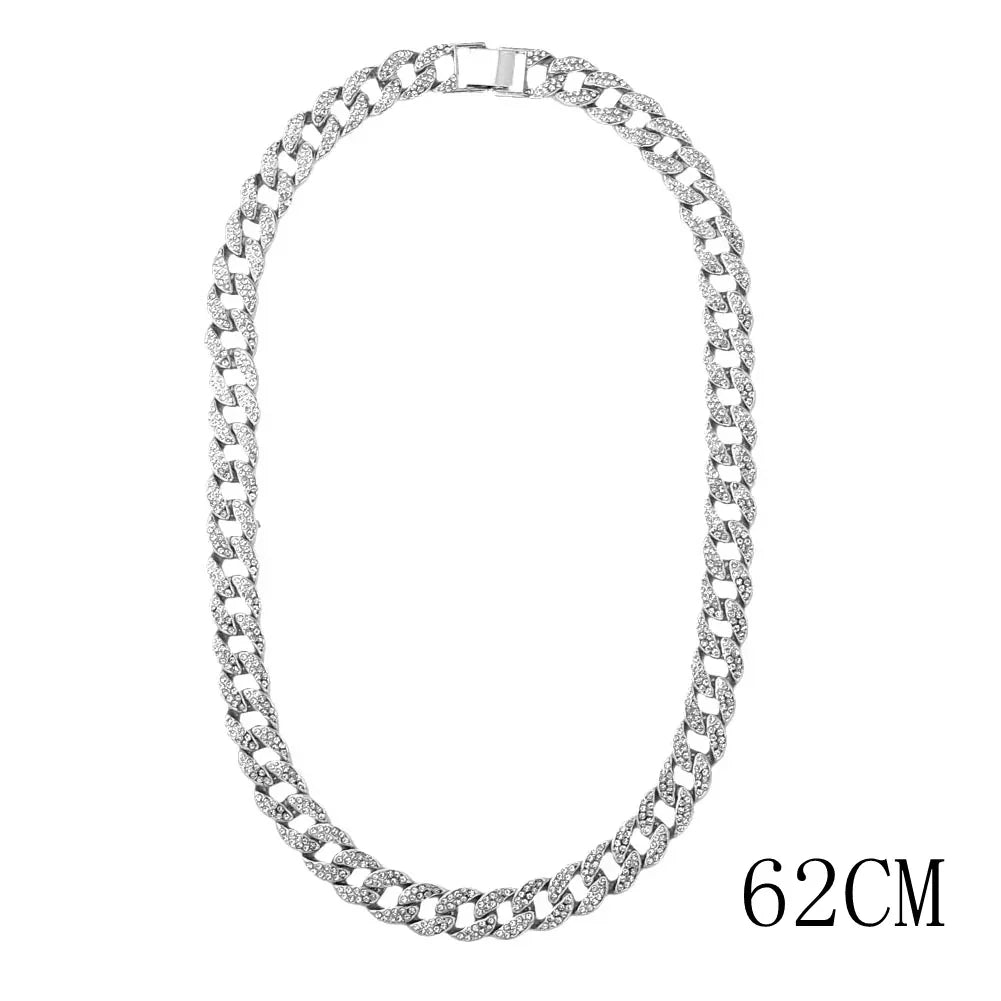 15mm Cuban Link Chain Necklace – Fashion Hip Hop Bling Iced Out Rhinestone Rapper Collar for Women & Men