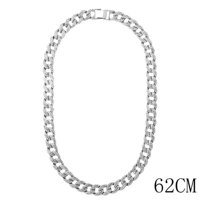 15mm Cuban Link Chain Necklace – Fashion Hip Hop Bling Iced Out Rhinestone Rapper Collar for Women & Men