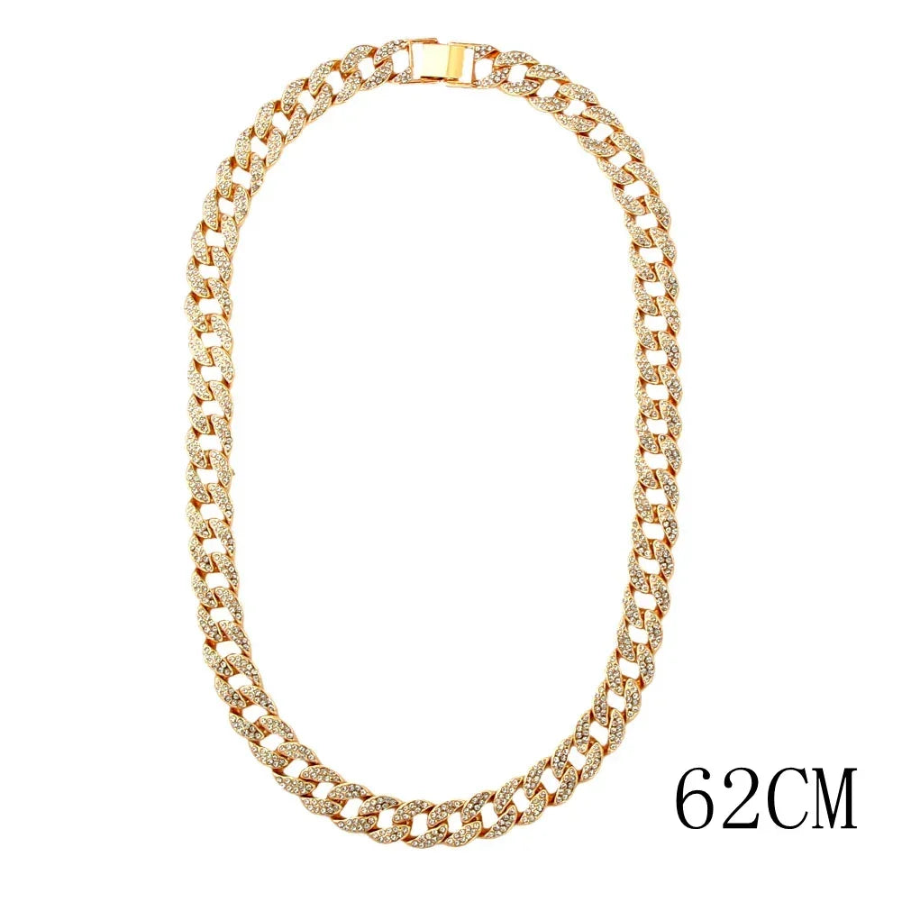 15mm Cuban Link Chain Necklace – Fashion Hip Hop Bling Iced Out Rhinestone Rapper Collar for Women & Men