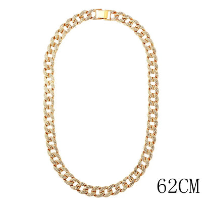 15mm Cuban Link Chain Necklace – Fashion Hip Hop Bling Iced Out Rhinestone Rapper Collar for Women & Men