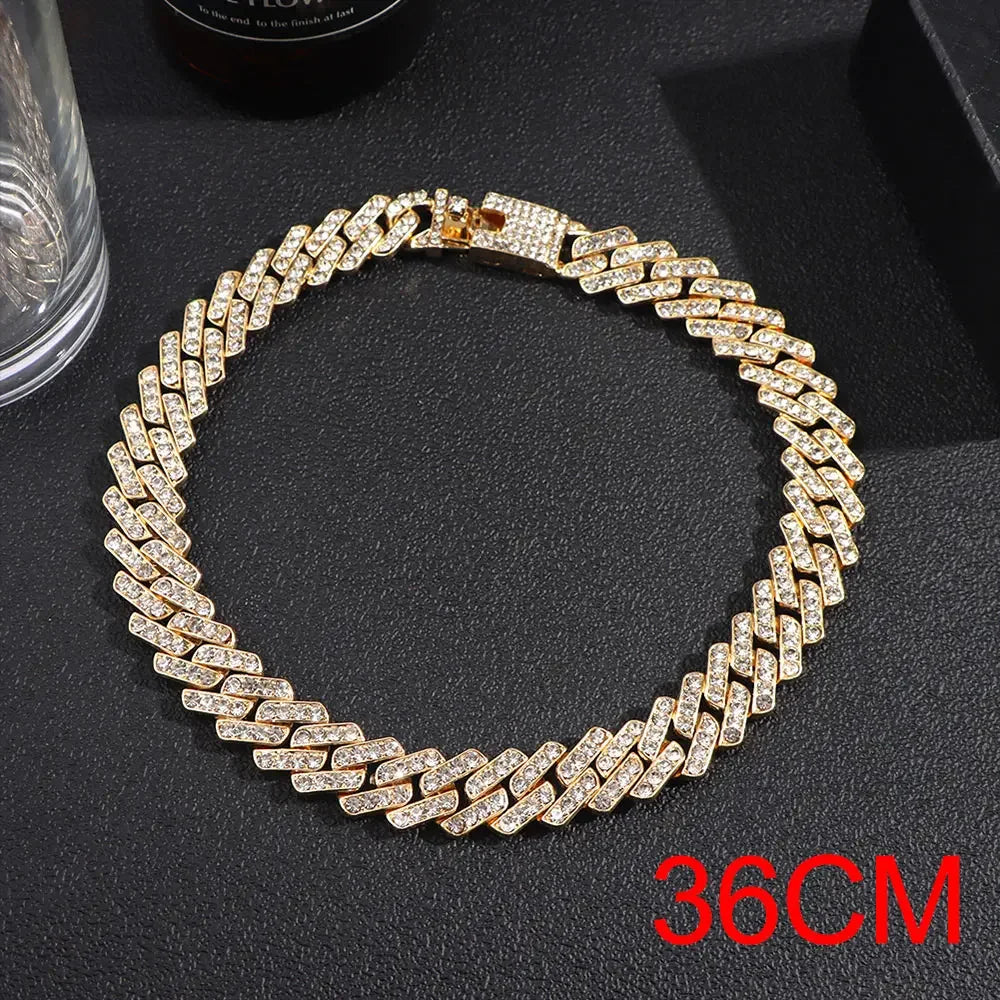 15mm Cuban Link Chain Necklace – Fashion Hip Hop Bling Iced Out Rhinestone Rapper Collar for Women & Men