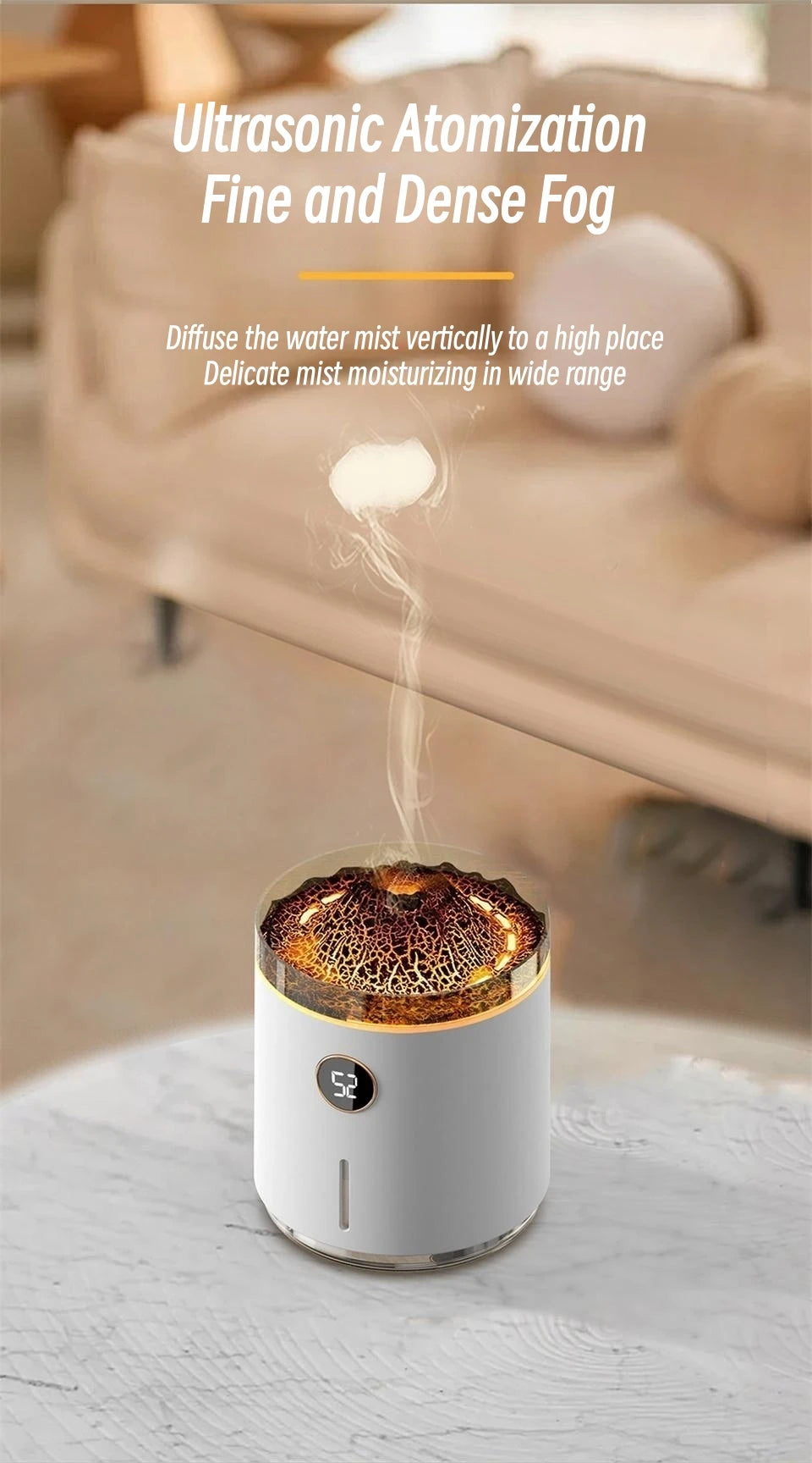 Volcano Flame Aroma Diffuser – 350ML Ultrasonic USB Humidifier